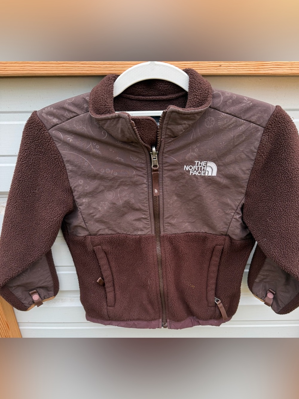 The North Face Girls XS Brown Full Zip Fleece Jacket Floral Outdoor Coat